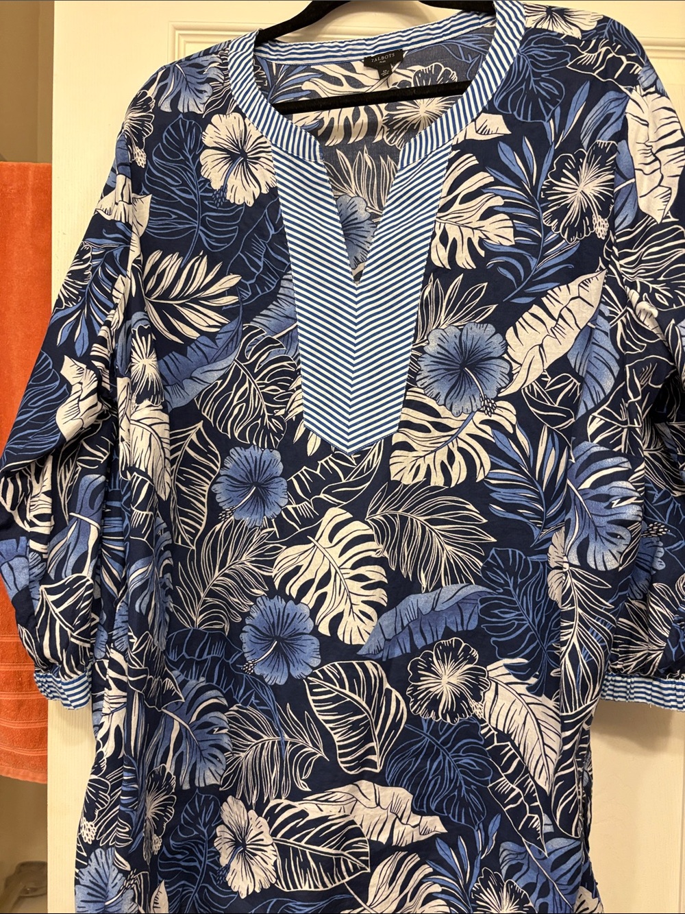 Talbots Navy and White Floral V-Neck Blouse